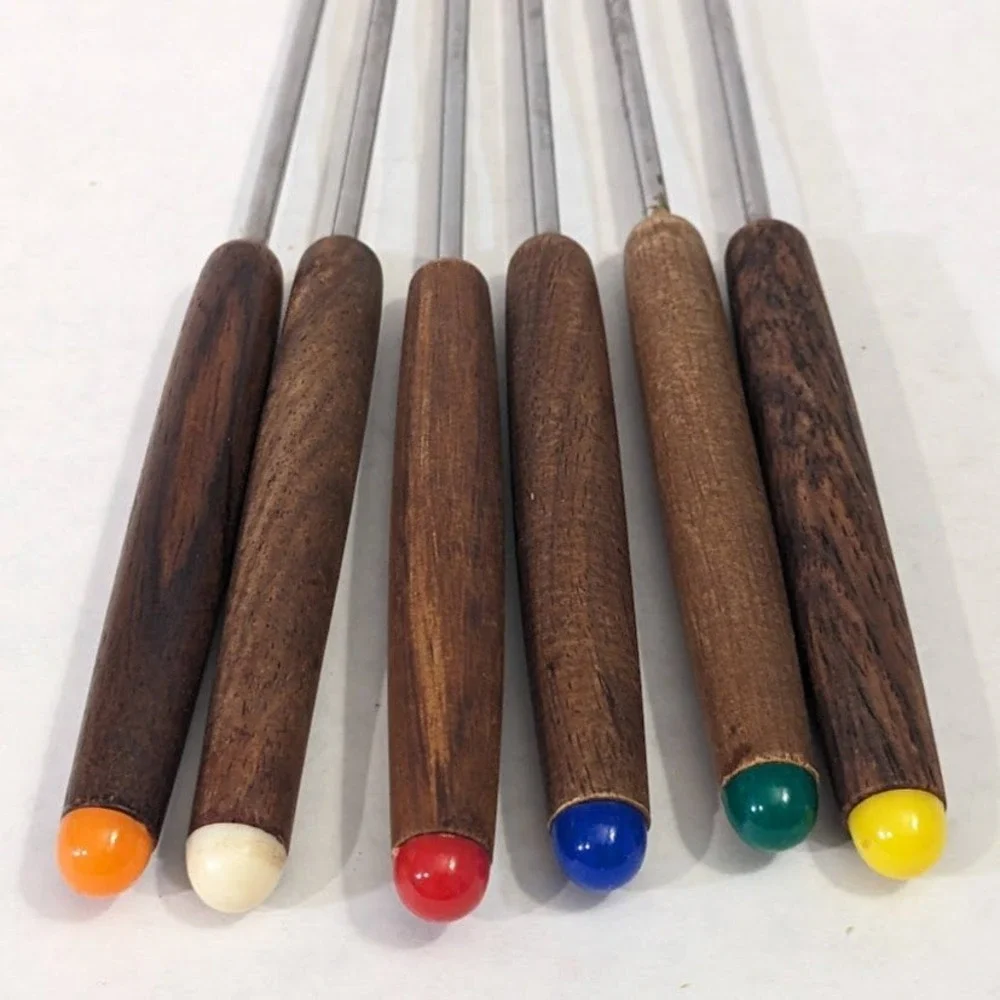 Oster Stainless Steel Fondue Forks Set of 6 Wood Handles MCM 203187 Vintage